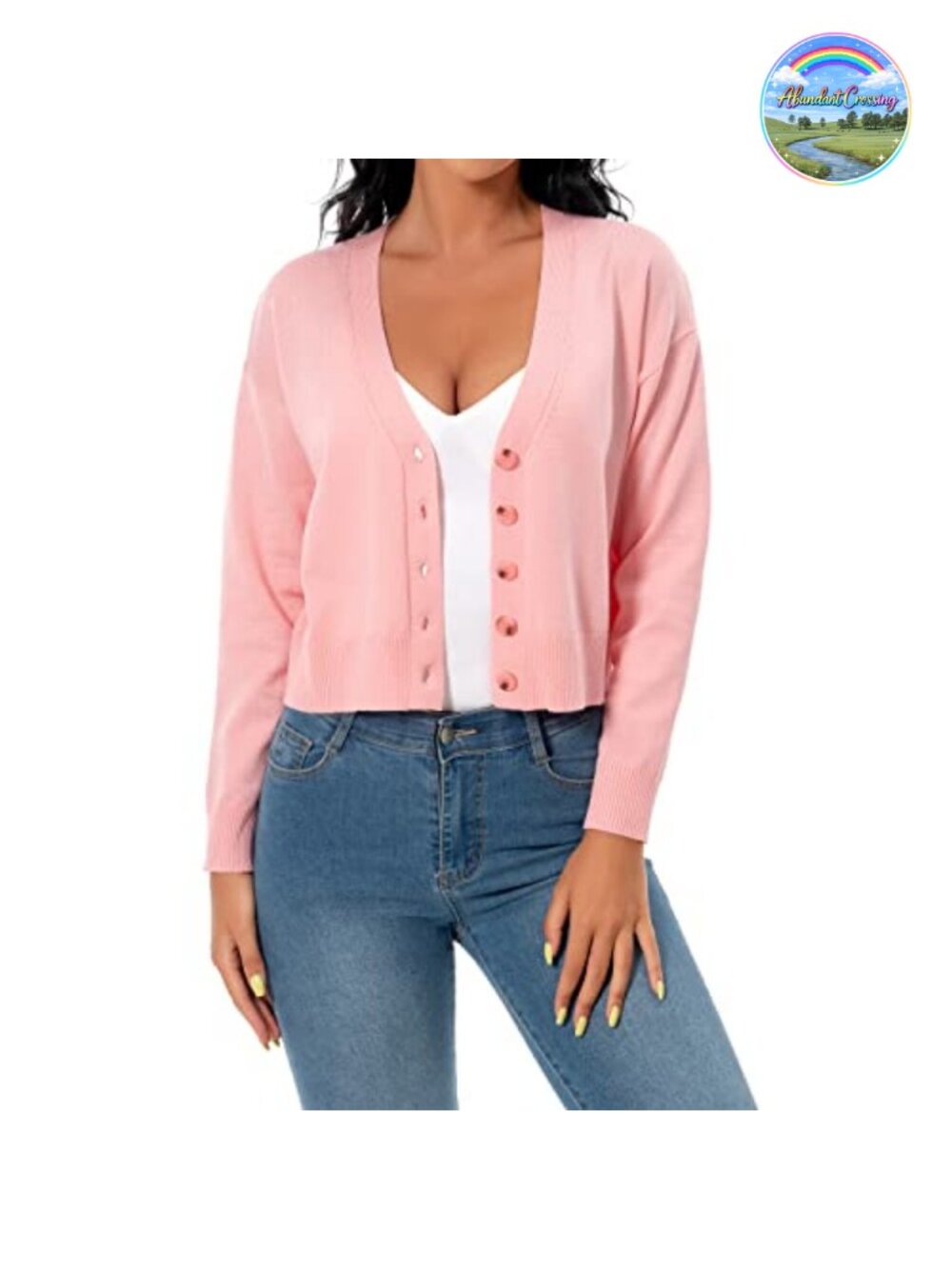 V Neck Long Sleeve Cropped Cardigan Shrug Bolero Knit Sweater